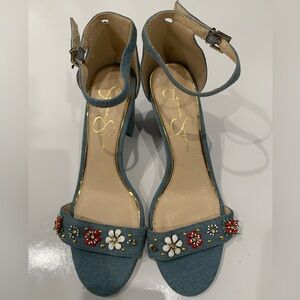 Jessica Simpson Morenno block Jean floral sandals size 8.5 woman’s New Y2K